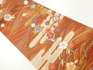 ヱ霞に枝垂れ桜模様織出し袋帯